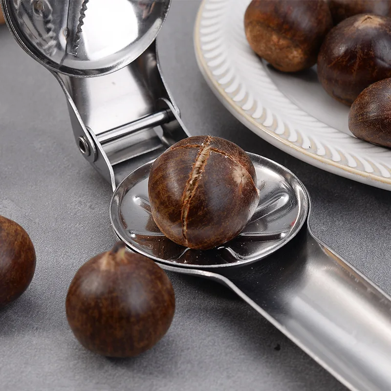 Premium Stainless Steel Chestnut Opener Nut Sheller Walnut Cracker Pliers 2-in-1 Kitchen Tool for Cooking Chestnut Shell Opening