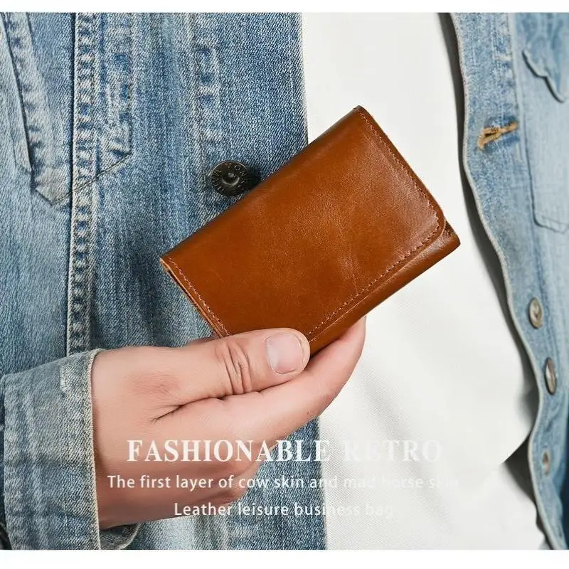 Echte Rindsleder-Geldbörse für Männer und Frauen, Vintage Handgefertigte Kurze Kleine Herren-Geldbörse, Kompakter Kartenhalter, Leder-Münzbörse – Detail 8