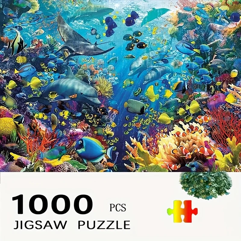 1000피스 수중 세계 직소 퍼즐 - 상어, 열대어, 산호초 디자인 - 도전적인