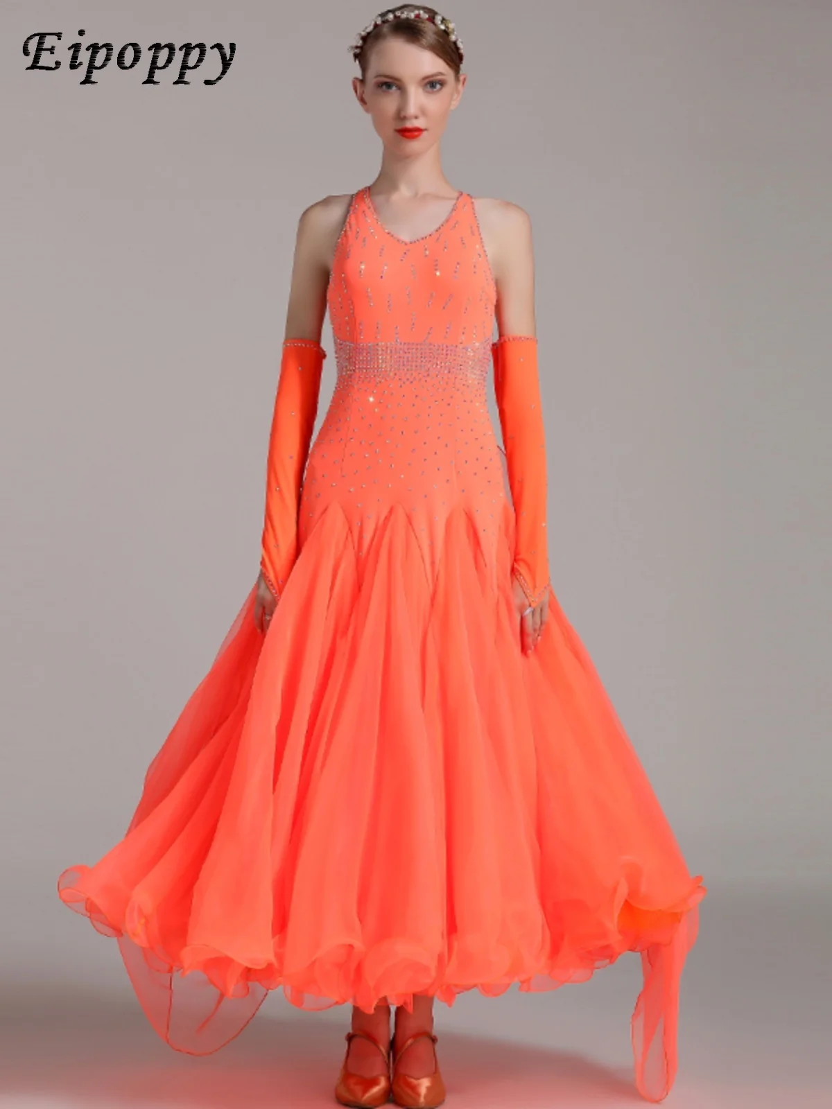 ชุดเต้นรำชุดเดรสเต้นรำทันสมัยชุดเต้นรำบอลรูมสีฟลูออเรสเซนต์