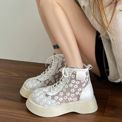 Women's Single Shoes Spring Thick Sole Mesh Embroidered Lace Sandals Casual Comfortable Temperament Wear-resistant Cloth Shoes