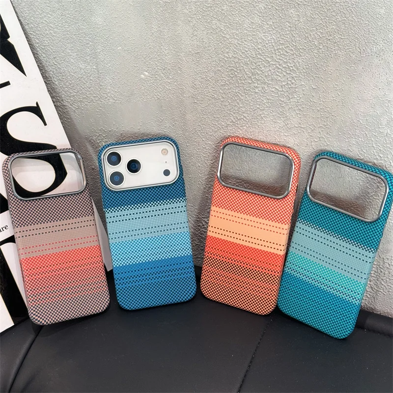 Carbon Color Abstract Gradient Case Shell for iPhone 17 Pro Max 16Pro MagSafe Magnets PC Hard Back Cover Alloy Camera Carcasas
