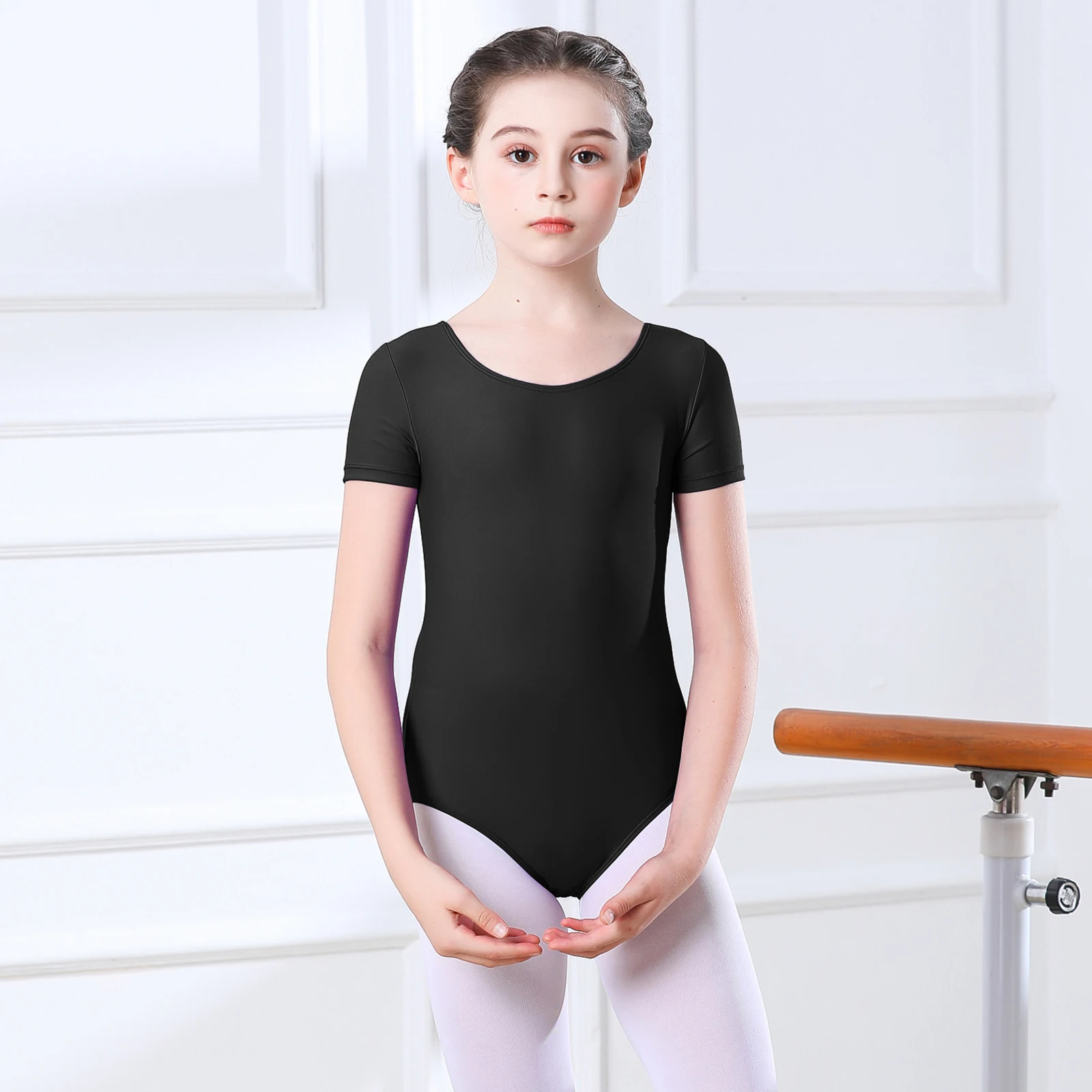 AOYLISEY Ballet Dance Leotard for Girls Toddler Short Sleeve Gymnastics One Piece Bodysuit Kids Belly Outfit Excising Costume