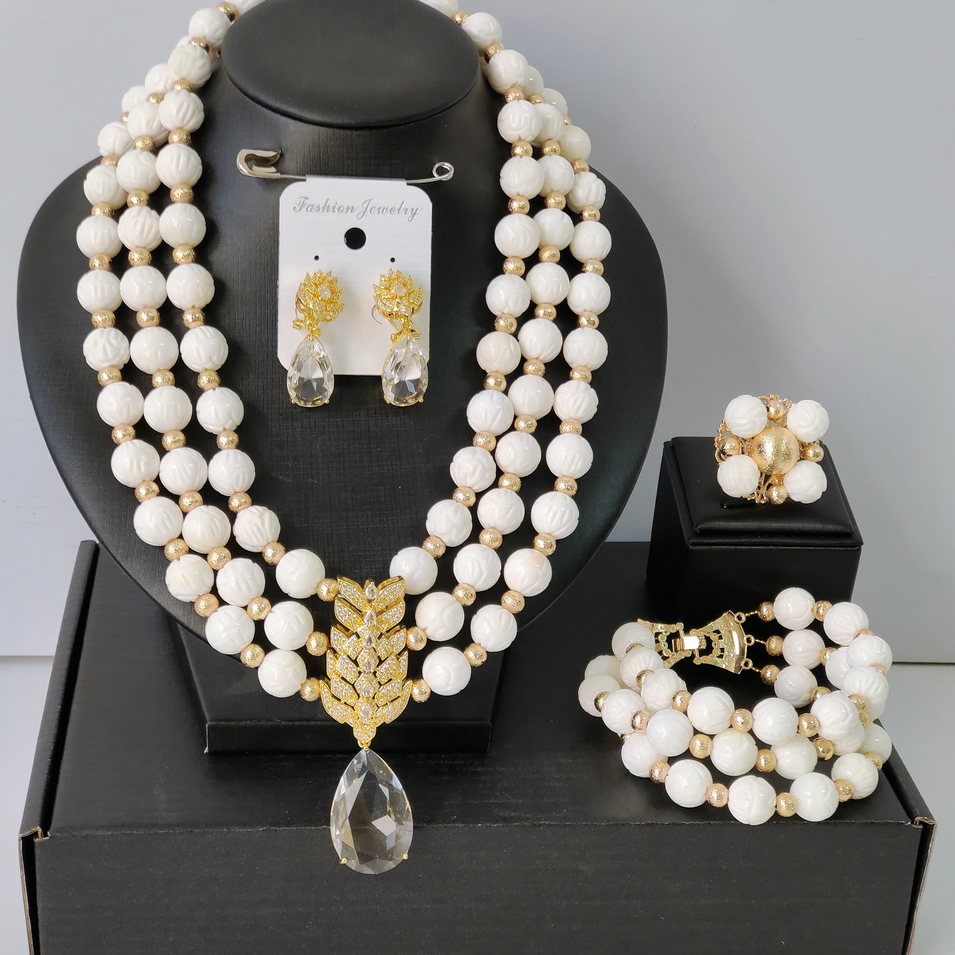 

Nigerian Necklace Bracelet Earring Ring Bridal Set African Wedding Jewelry