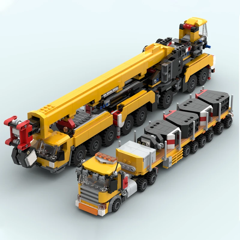 Camión de construcción MOC y balastro, remolque de plataforma plana, juguete para regalo de Navidad, vástago educativo de aprendizaje de vapor, 727 Uds.