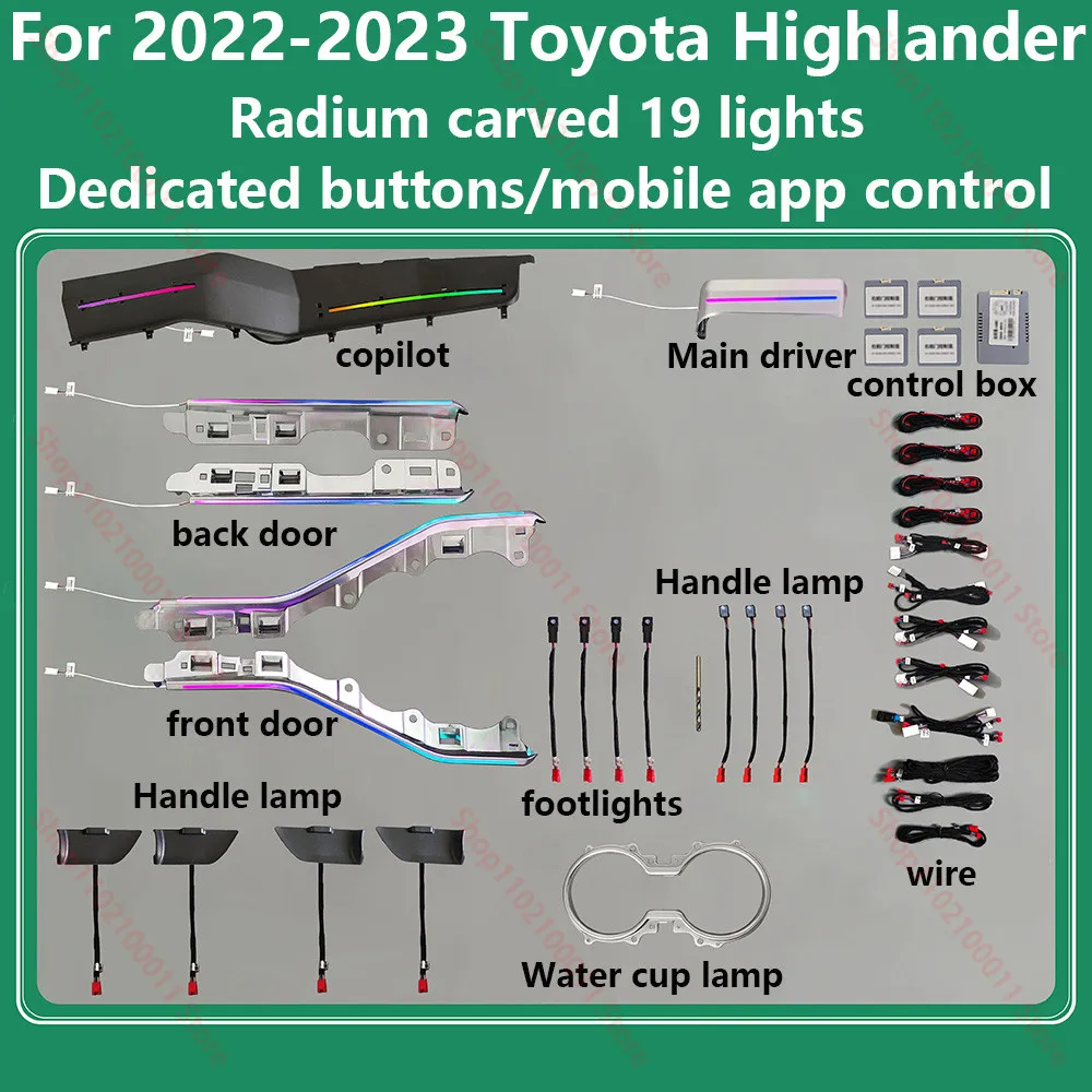 For Toyota Highlander 2022-2023 Ambient light Panel Led Dashboard Atmosphere Lamp Decorative Pane 64 Colors Ambient Light