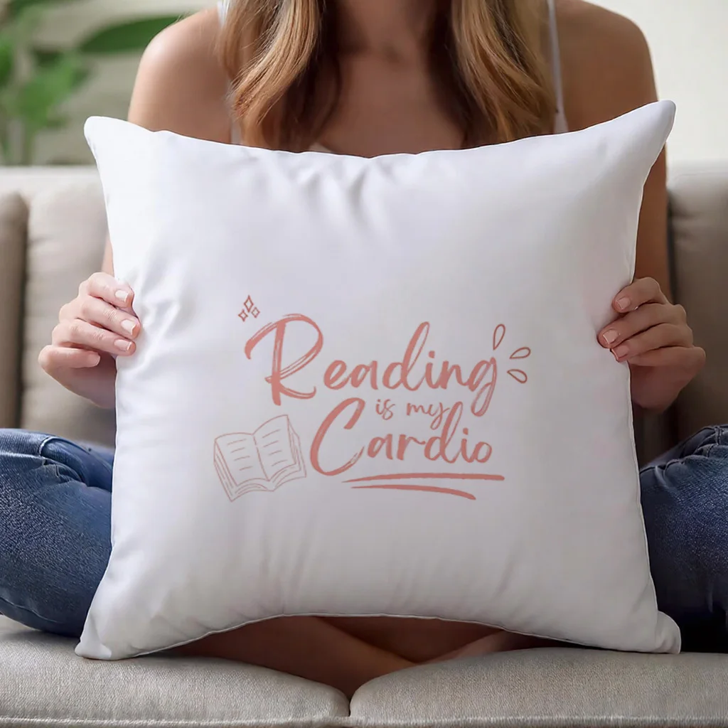 Reading Is My Cardio Pillow Cover Polyester Machine Washable Indoor Sofa Literary Humor Decor