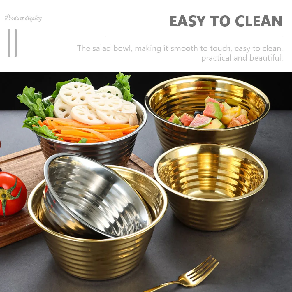

Stainless Steel Bowl Salad Fruit Basin Food Container Vegetable Pot Soup Kitchen Supply Multi Function Lard Basin Easy Cleaning
