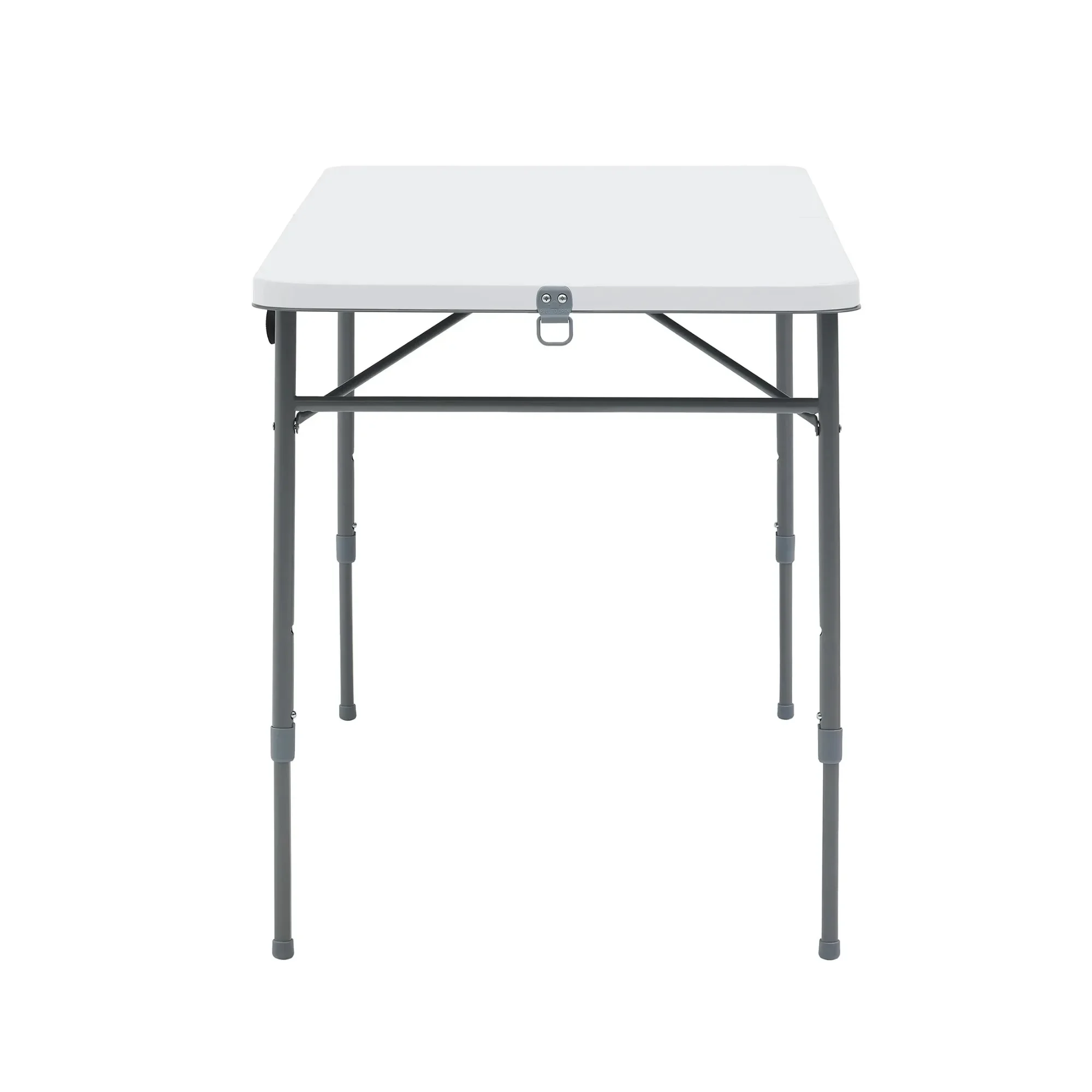 Mesa dobrável ajustável dobrável ao meio de 4 pés, inclui alça de transporte embutida, branca