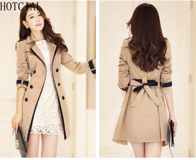 HOTCIAL Korean Style Color Block Trench Coat Women Spring Autumn Double Breasted Elegant Office Casual Outerwear