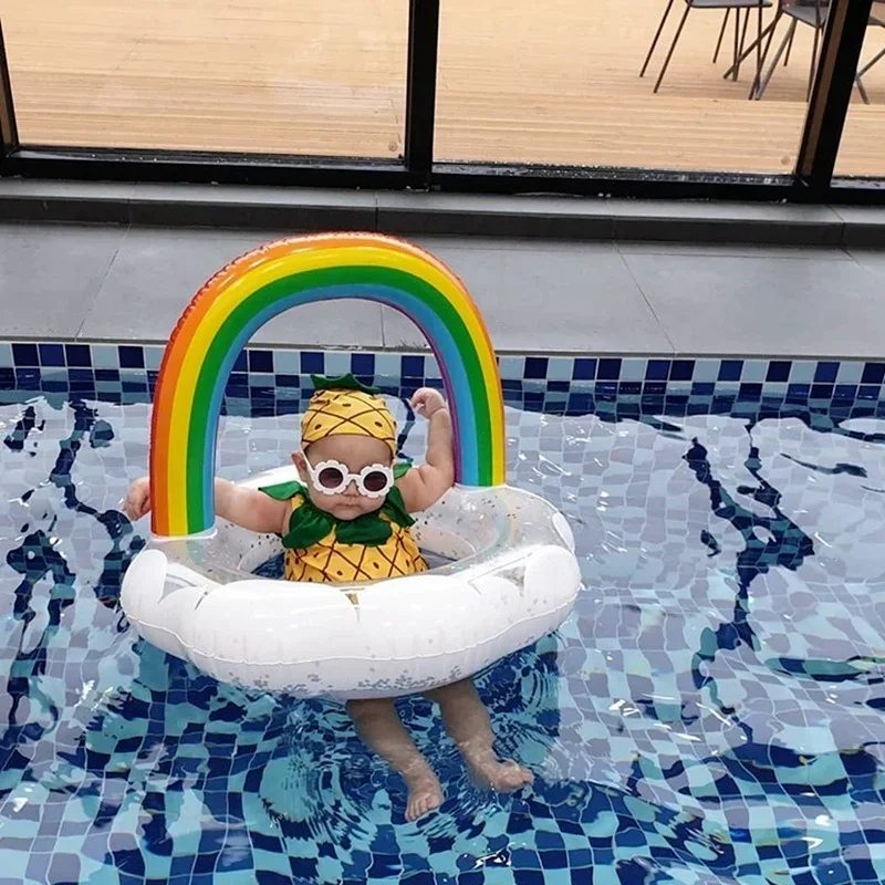 Sequin Rainbow Cloud Swimming Circle with Seats Safety Baby Swimming Circle Playing Water Seat Circle Net Red Photography Prop