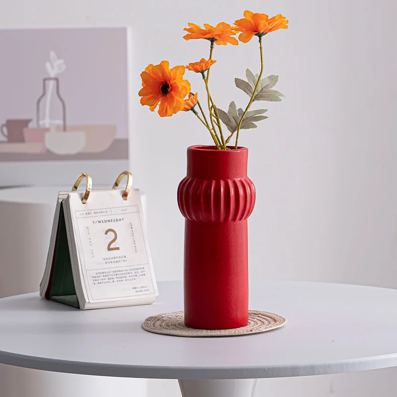 

Скандинавская керамическая ваза для цветов, красная, для сухих цветов, для выращивания цветов в воде, декоративное украшение для гостиной и кабинета