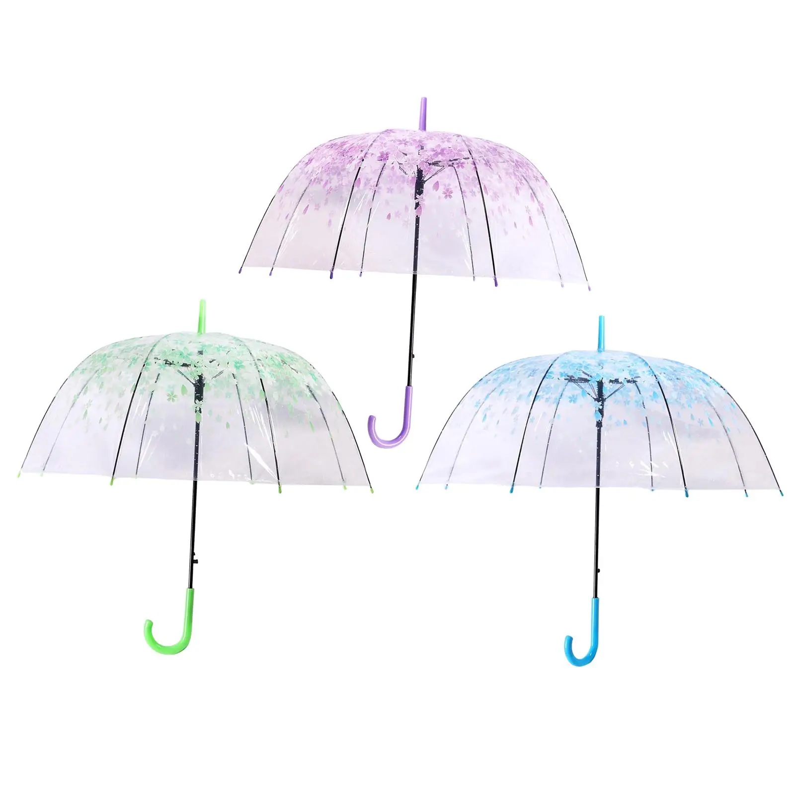 Novelty Transparent Umbrella, Lightweight Long Handle Windproof Umbrella for Girl Women Street Camping Hiking Short Trips