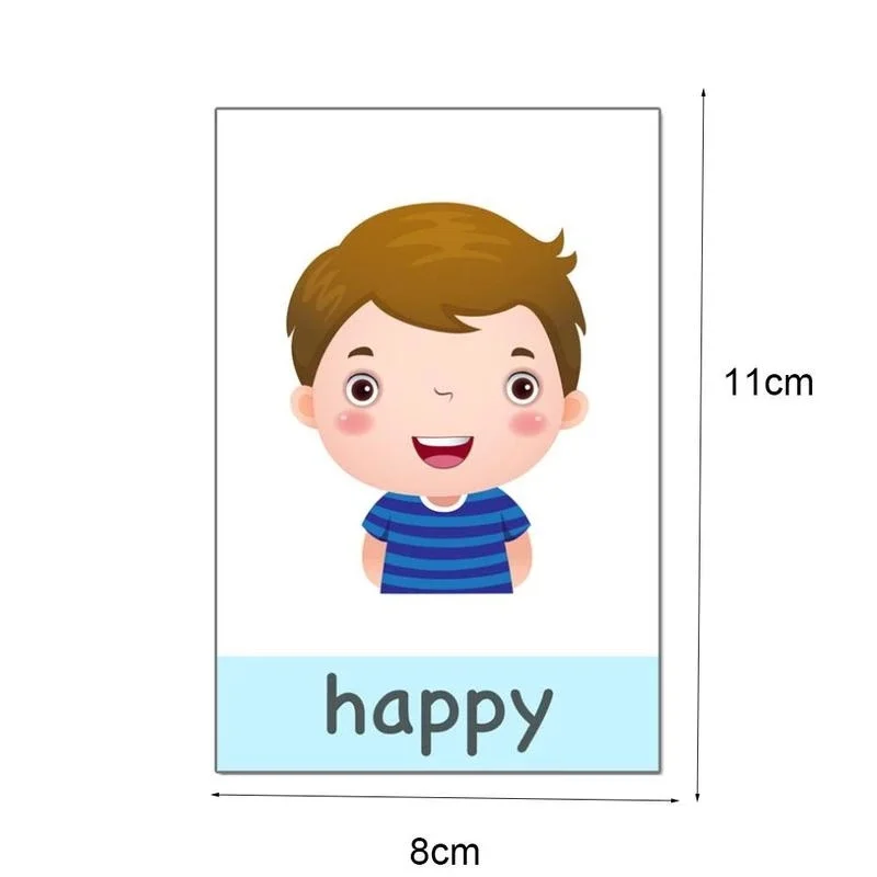 12Pcs 80x110mm Montessori Baby Emotion Learning Card Cartoon English Emotion Flash Cards for Child Funny Memory Exercise Game