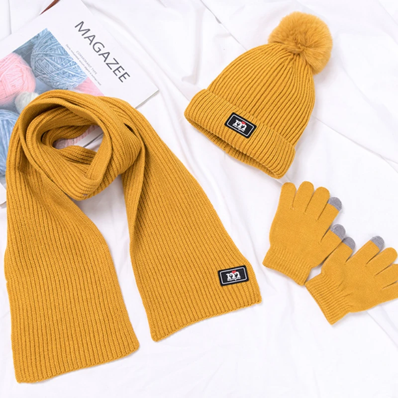 Kids Winter Beanie Hat Scarf Gloves 2-10 Years Old Boys Girl Knit Warm Fleece Lined Children Caps Snood Mitten Snow Set Freeship