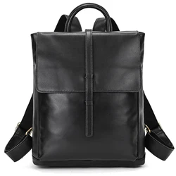 Men Genuine Leather Backpack Top Quality Nappa Leather Flap Women Rucksack Natural School Bag Office Daypack Black Travel Pack