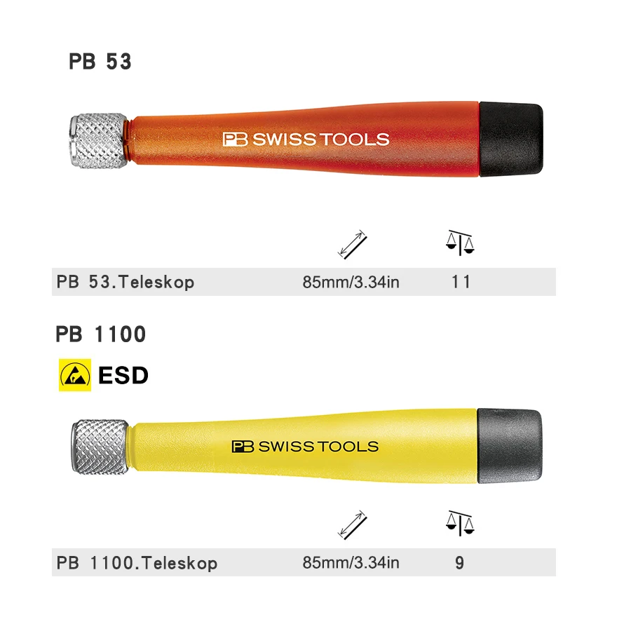 PB SWISS Telescopic Handle Screwdrivers with Turnable Head and Super Slim Replacement Screwdriver Bit for Precision Work 53|1100