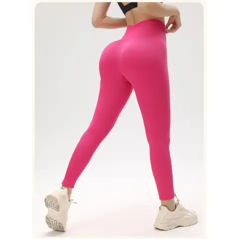 Women's Knitted High Waist Yoga Pants Seamless Solid Color Peach Hip Thread Sports Pants Gym Fitness Tight Leggings