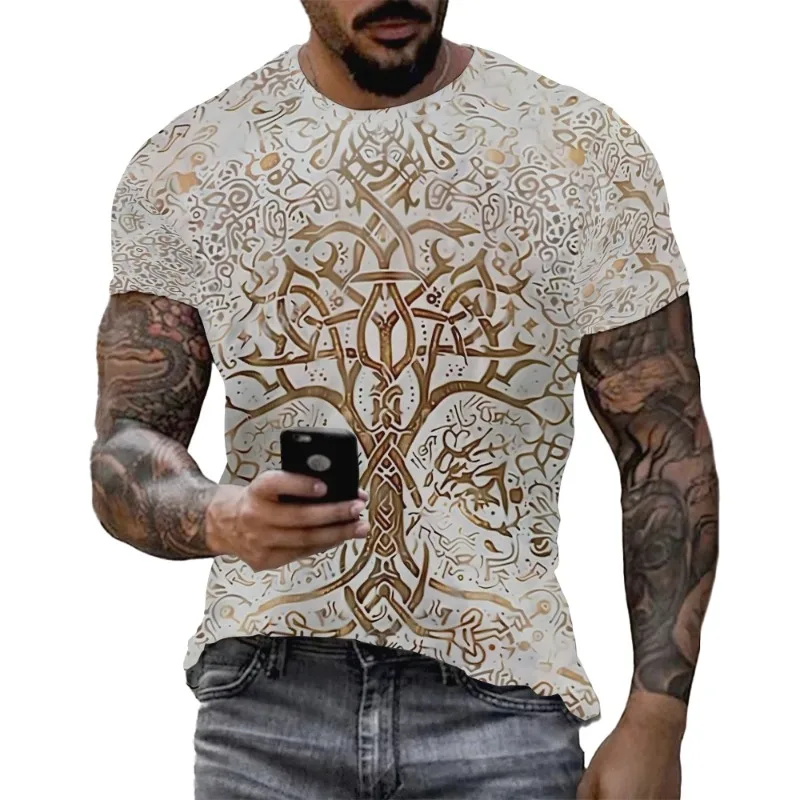 Viking Tattoo Print Mannen T-shirt Mode Straat Hip Hop Vikings Patroon Korte Mouw Tops Grappige Vrouwen Kinderen Oversized Tees