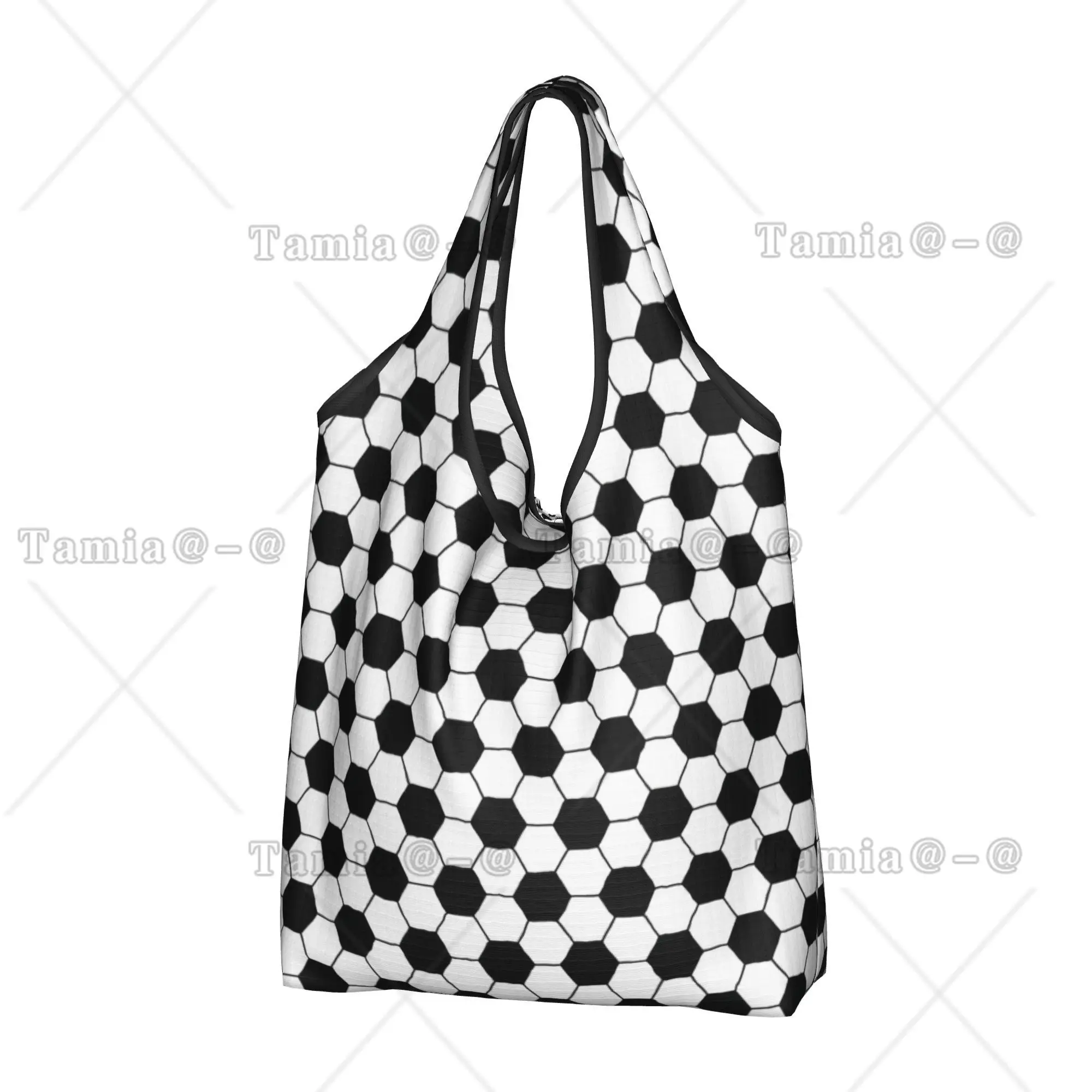 Reusable Soccerly Checkered Plaid Footbally  Shopping Bag Women Tote Bag Portable  Grocery Shopper Bags