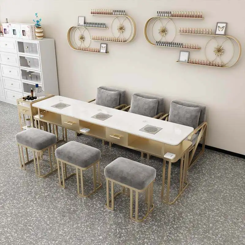 LH1 High Power Vacuum Cleaner Nail Art Table and Chair Set Marble Surface Full Set Light Luxury Belt Socket