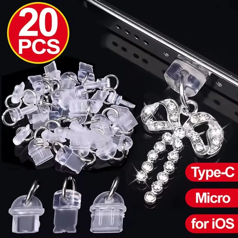 شفافة لتقوم بها بنفسك مكافحة الغبار التوصيل ل IOS/نوع C/مايكرو الهاتف المحمول شحن ميناء التوصيل غطاء واقية آيفون 16 15 سامسونج سدادة