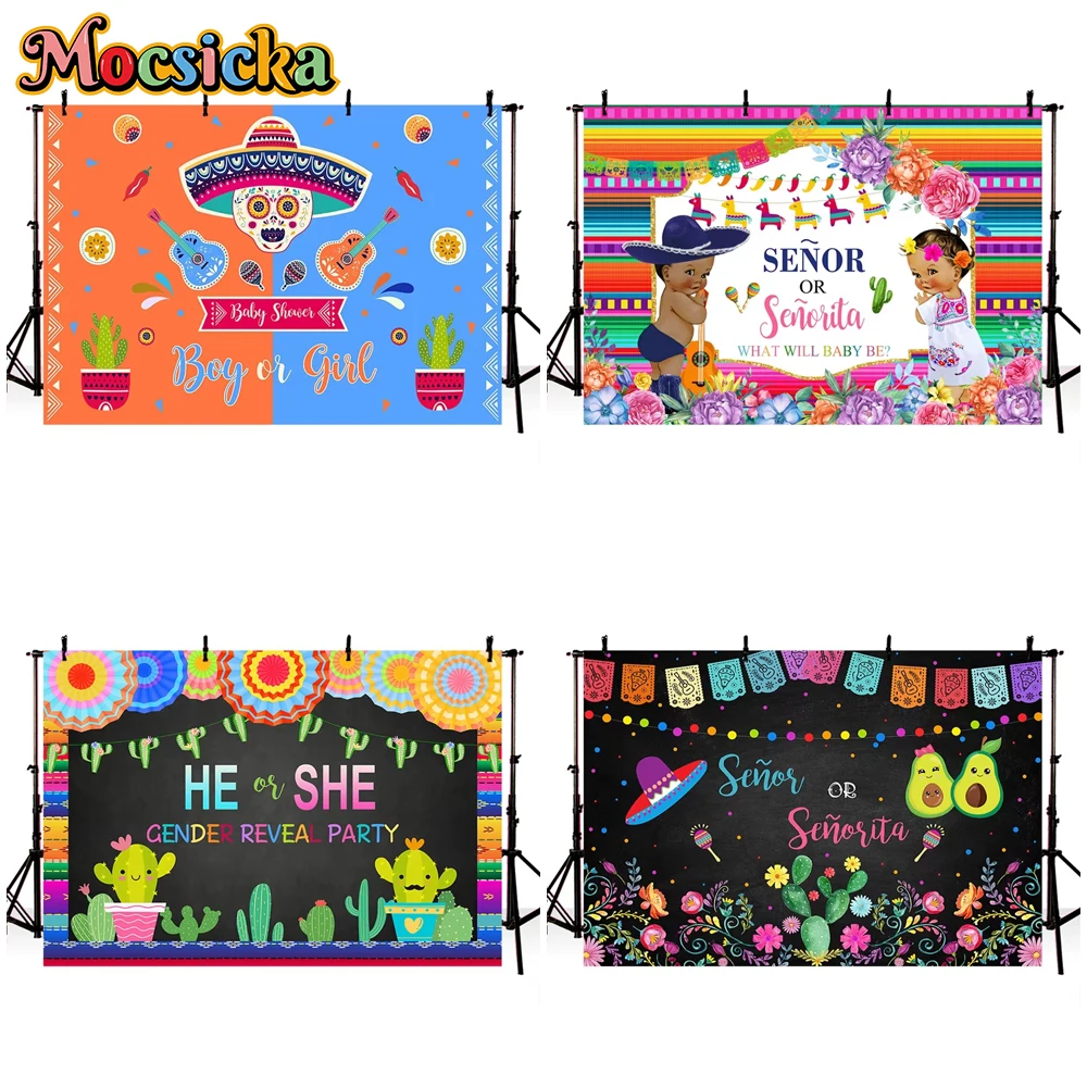 

Mocsicka Gender Reveal Photography Background Baby Shower Boy Girl Birthday Photo Backdrop Cactus Party Decorations Props Banner
