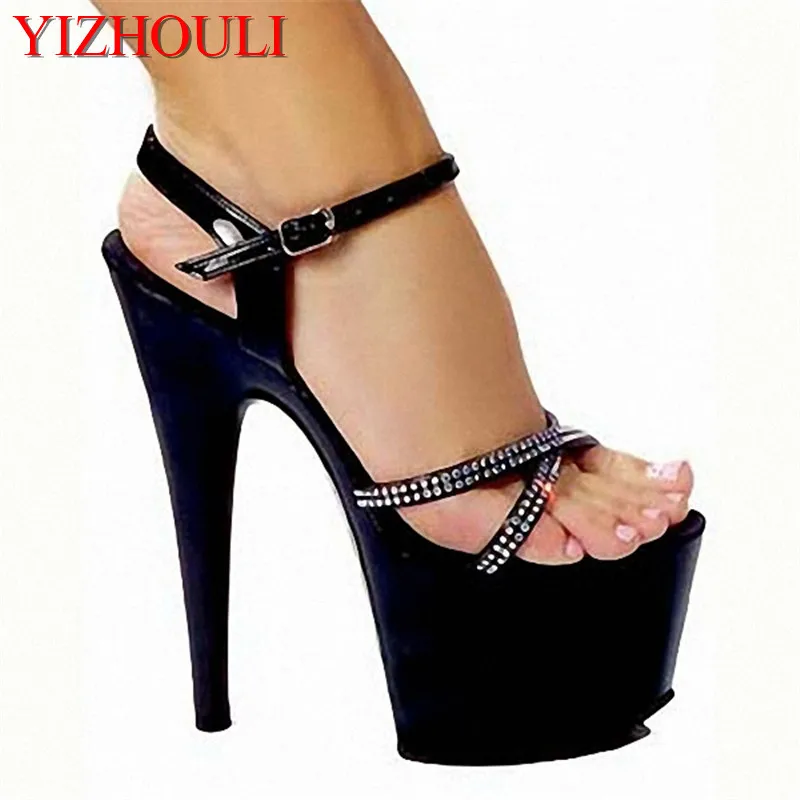 

6 inch summer fashion sandals, European fashion black heels 17 cm star party high heels dance shoes