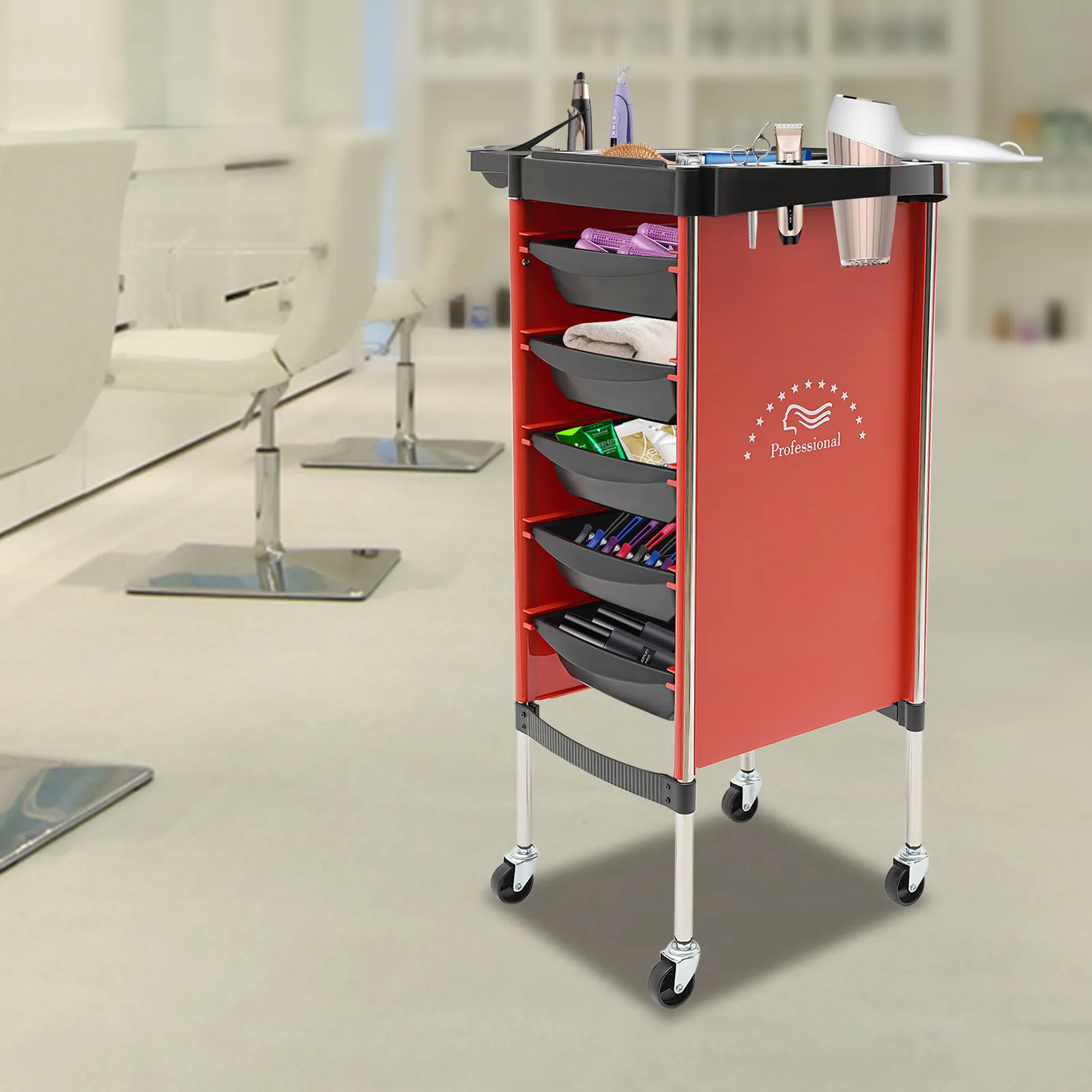 Hairdressing trolley salon trolley with 6 pull-out drawers suitable for hairdressers veterinary clinic beauty salon nail studios