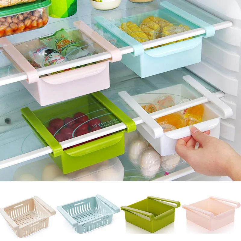 Kitchen Fridge Storage Box Slide Fridge Drawer Clear Freezer Organizer Refigerator Storage Rack Space Saver Kitchen Accessories