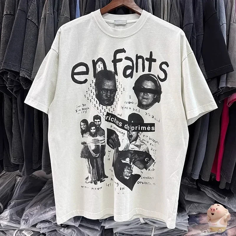 

24SS New Oversized Cement White Carbon Gray ERD T Shirts Cotton Character Pattern Print Enfants Riches Deprimes T-Shirt Top