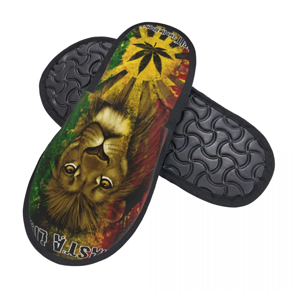 Pantofole da casa personalizzate in morbida memory foam con leone rasta giamaicano da donna Giamaica Rastafarian Reggae Pantofola con suola antiscivolo calda e accogliente