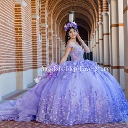 Shiny Purple Princess Ball Gown 15 Year Old Quinceanera Dresses 2024 Tiered Beads Lace Appliques Engagement Dress Prom Gowns