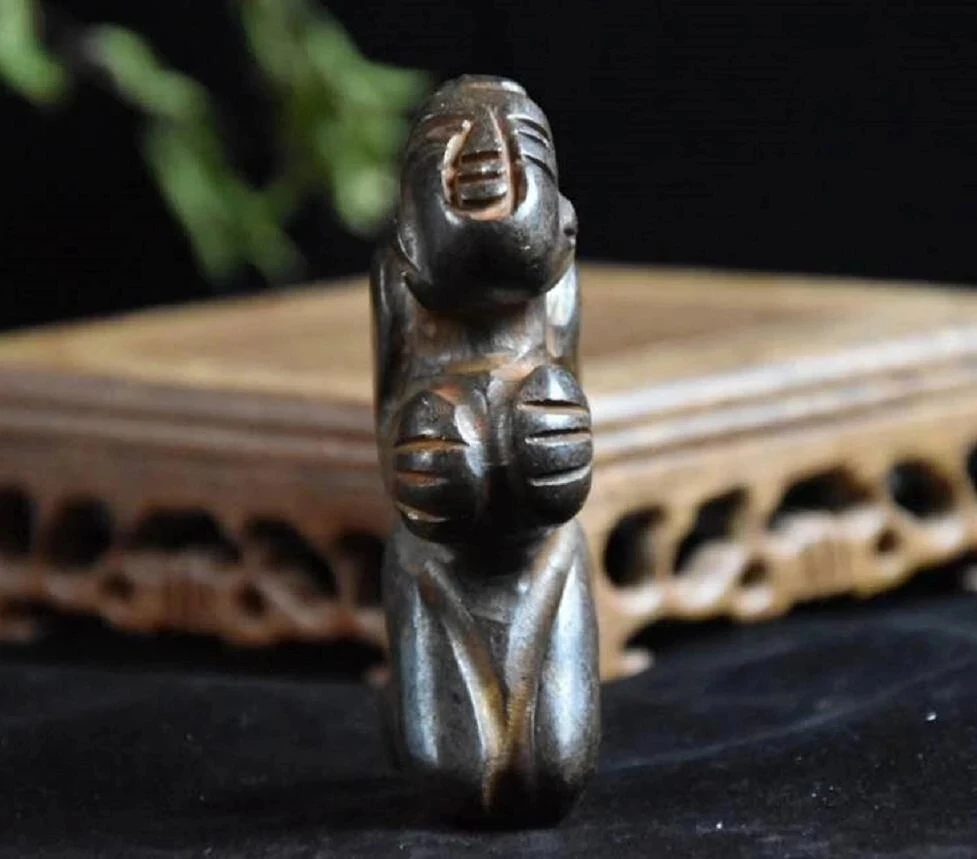 Hongshan culture archaize black iron meteorite sculpture people statue #2