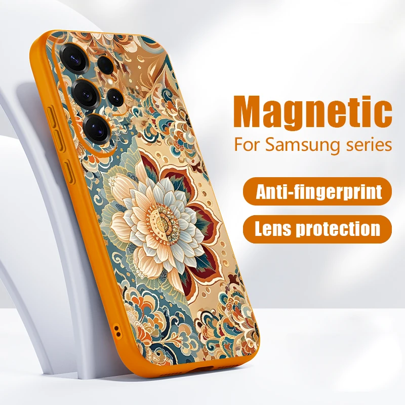 Colorful Mandala Floral Case For Samsung S26 Edge S25 FE S24 Plus S23 S22 Ultra A17 A37 A54 A55 A56 A57 5G Magnetic Matte Cover