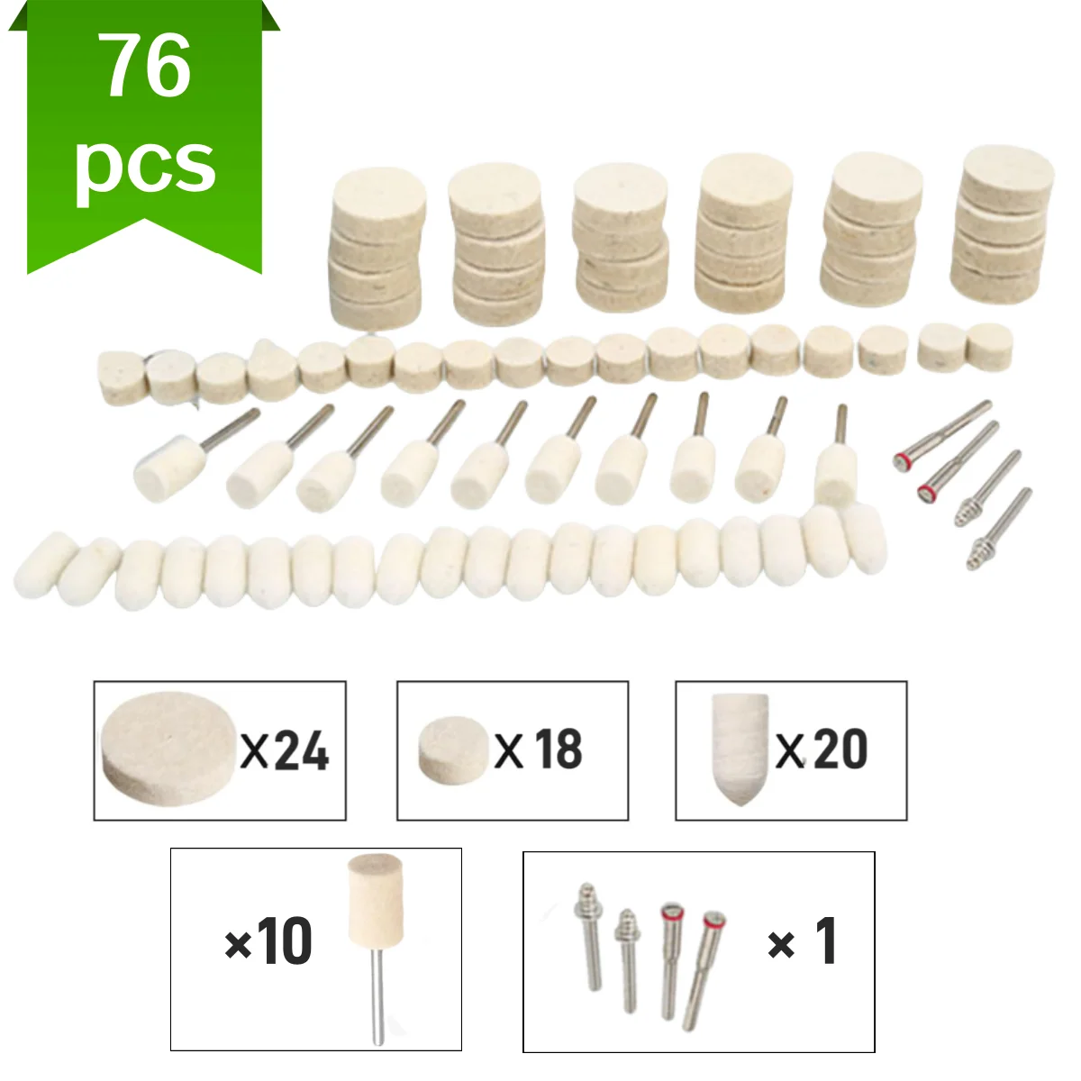 

76 Pcs Assorted Wool Polishing Kits Compressed Wool Felt Abrasive Polishing Bits Buffing Wheel for Dremel Rotary Tools