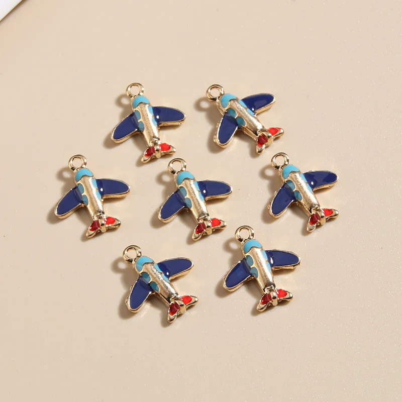 10pcs Gold Color 14.5x13mm Cute Enamel Mini Plane Charms Aircraft Pendant Fit DIY Handmade Jewelry Making Finding Supplies