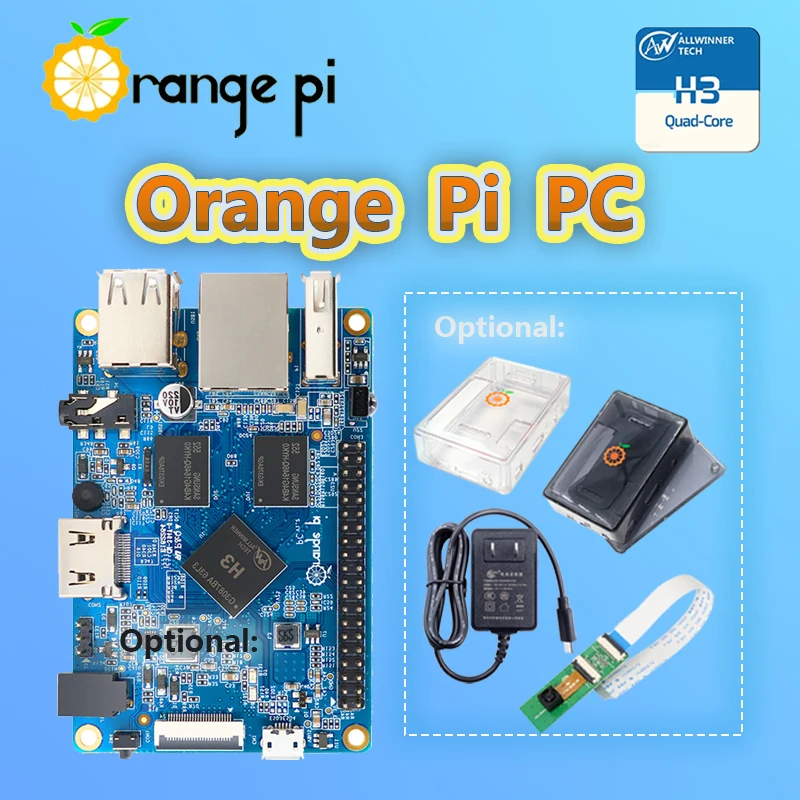 

Orange Pi PC H3 1GB Black/White case, 5V3A Type-C EU/US power suply,2MP Camera Optional Quad-Core Support Android,Ubuntu,Debian