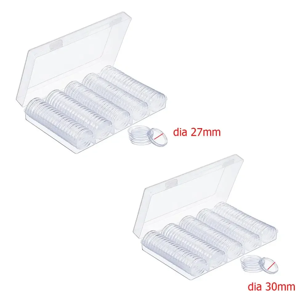 100Pcs Clear Coin Capsule Holder Case 27mm 30mm Transparent Collectable Coin Storage Box for Commemorative Coin Medal Container