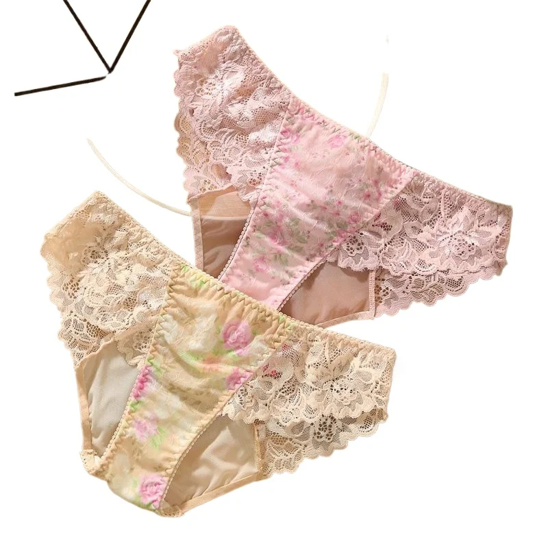 Personalized Printed Latest Low-waisted Triangular Short Pants for Women Comfort Breathable Women's Summer Thin Transparent Lace