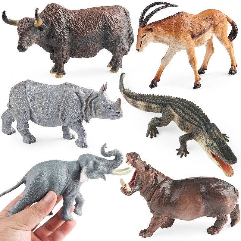 Oenux African Wild Animals Lion Tiger Yak Antelope Crocodile Zebra Black Panther Model Figurines Home Decoration Toy Kids Gift - view 2