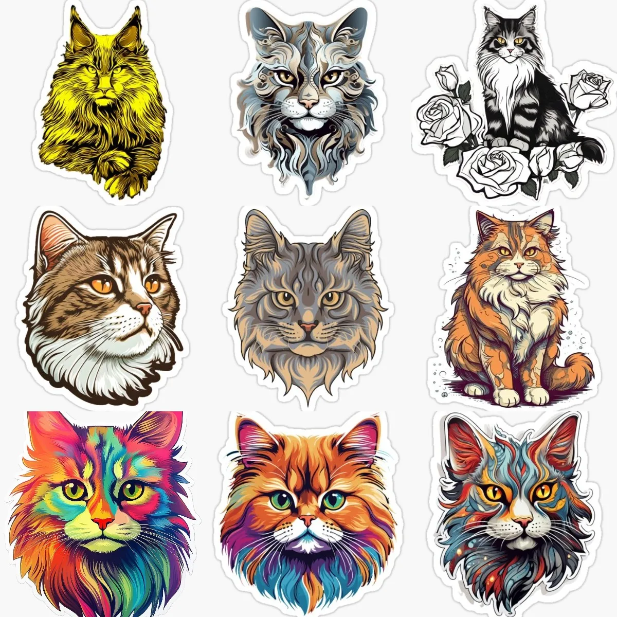 Cute Pets Maine Coon Cat Creative PVC Stickers for Decorate Car Van Wall Fridge Window Helmet Bicycle Decal Accessories