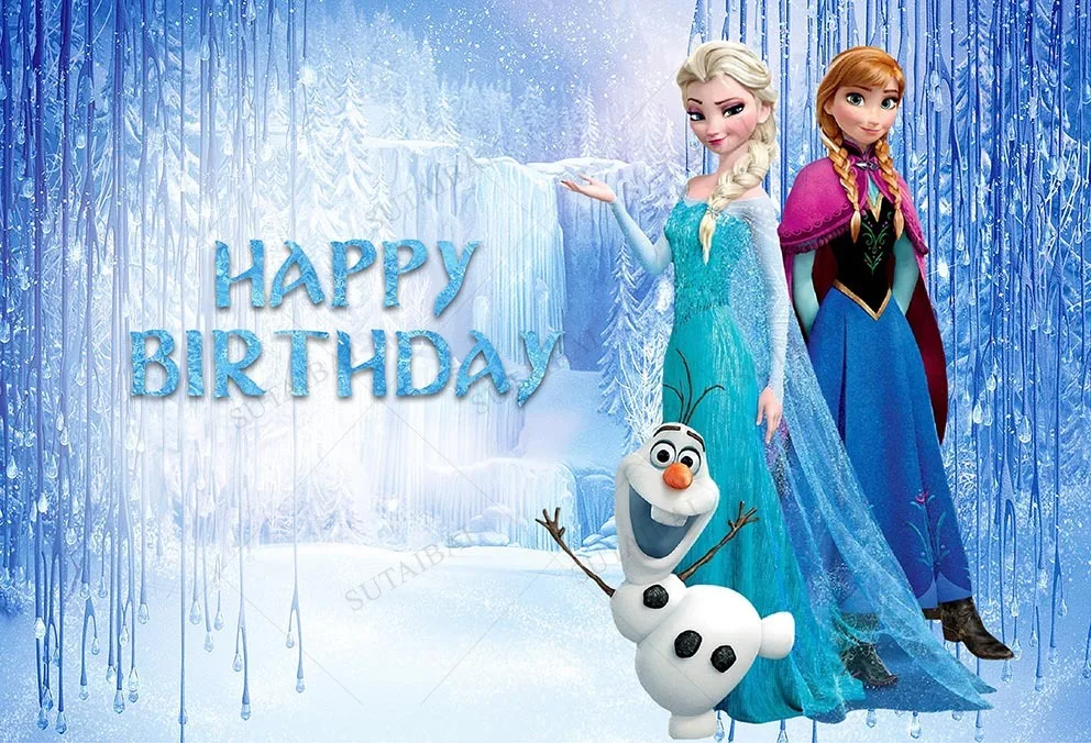 Frozen Elsa Backdrop Birthday Banner for Girl Kids Photography Birthday Banner Party Baby Shower Ice Snow Castle Background