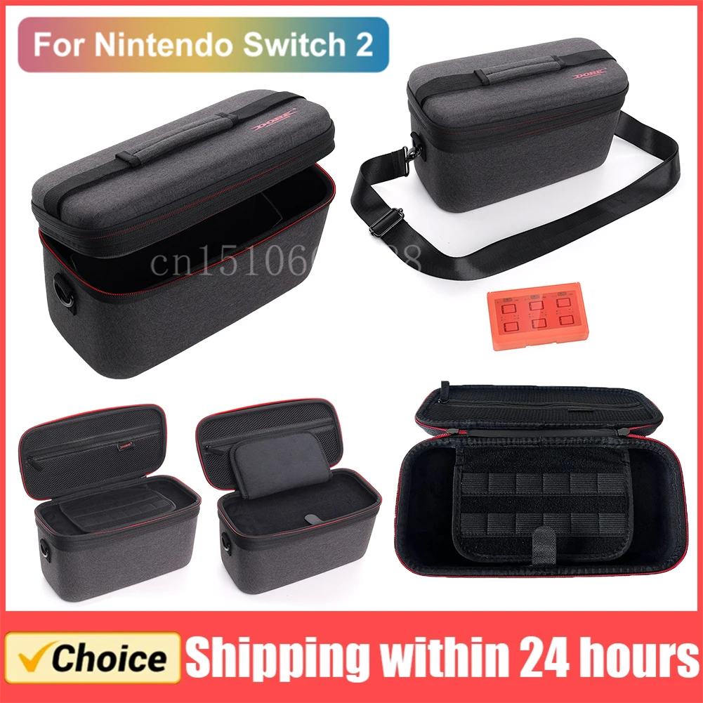 

Жесткий чехол из ЭВА для переноски Switch 2, защитная дорожная сумка, противоударный дорожный чехол, большой с плечевым ремнем и коробкой для игровых карт