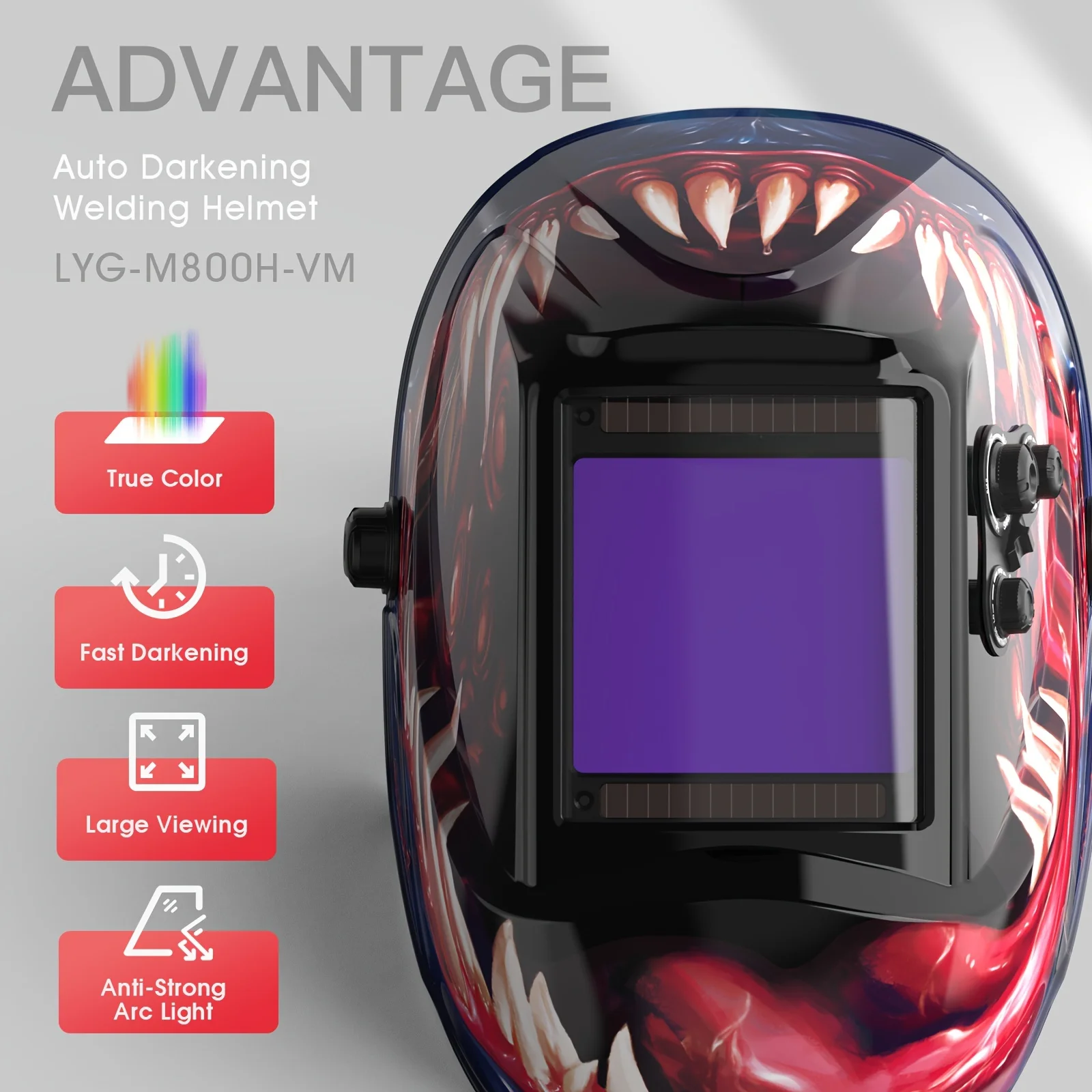 Large Screen True Color Solar Auto-darkening Welding Helmet Arc Sensor Wide Hood Welder Mask Venom Anti-glare Welding Mask