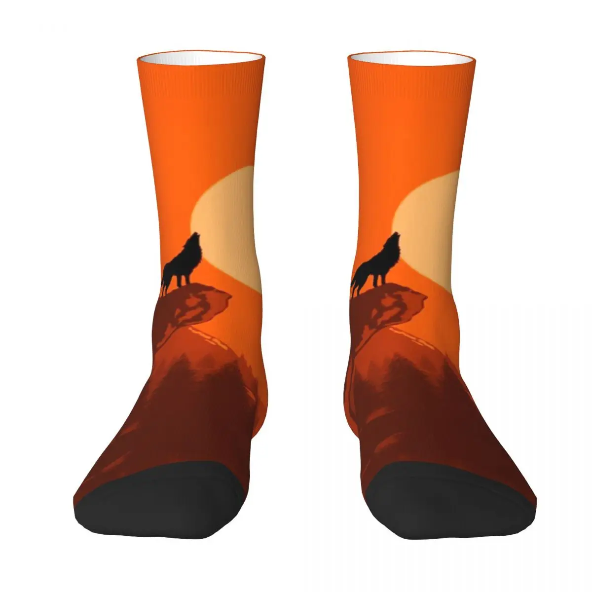 3D printing cosy Unisex Socks,Hiking Wolf Red Moon Setting Sun Interesting Four Seasons Socks