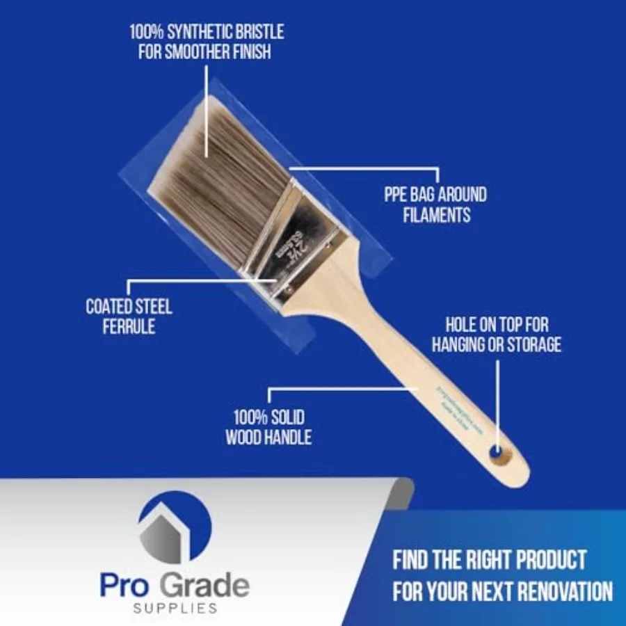 5피스 페인트 브러시 세트, 라텍스 및 유화용 평면 및 각도 브러시 포함, 얼룩 및 실내외 홈 개선에 이상적