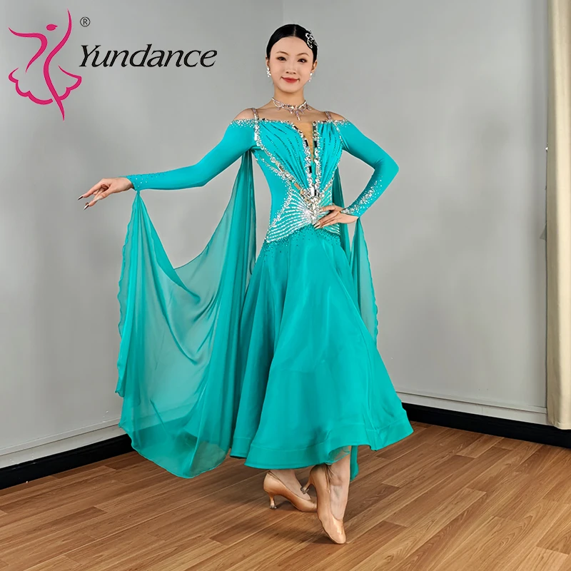 B-25144 Custom International Standard Ballroom Dance Dress for Women Spandex/Polyester Stage Performance Wear Chiffon Fabric