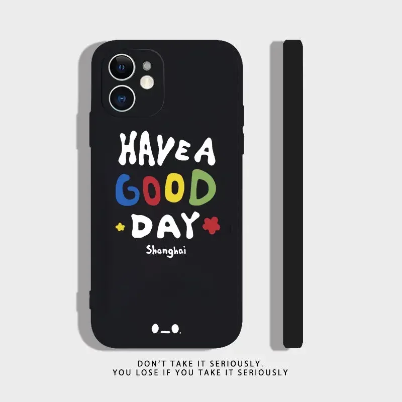 Have Good Day Suitable for IPhone 14, Apple 13, ProMax Mobile Phone Case 12, English XS, Small Fresh Female All Inclusive Soft