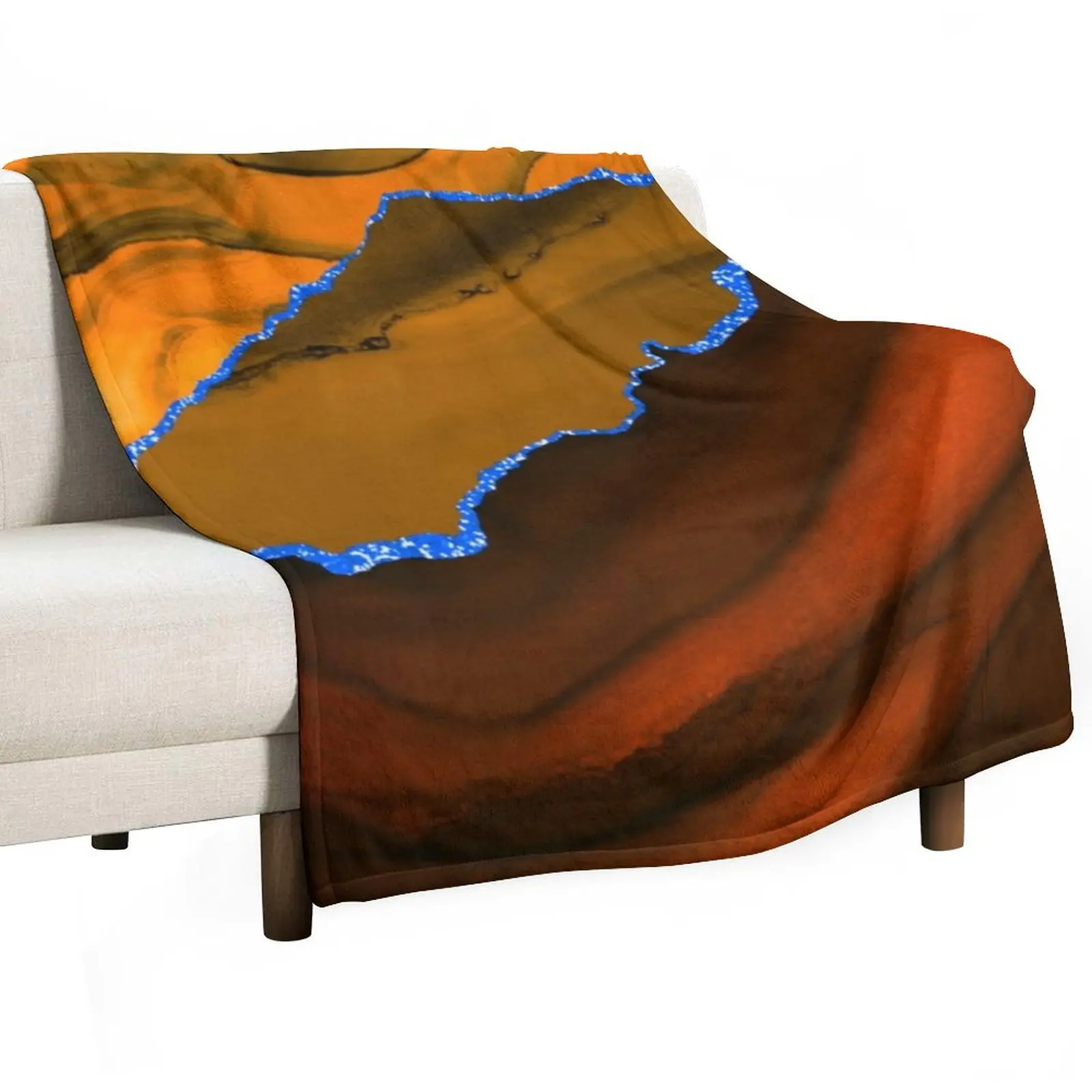 Burnt Orange and Blue Modern Geode Agate Design Throw Blanket Soft Plush Plaid Blankets For Bed Cute Blankets